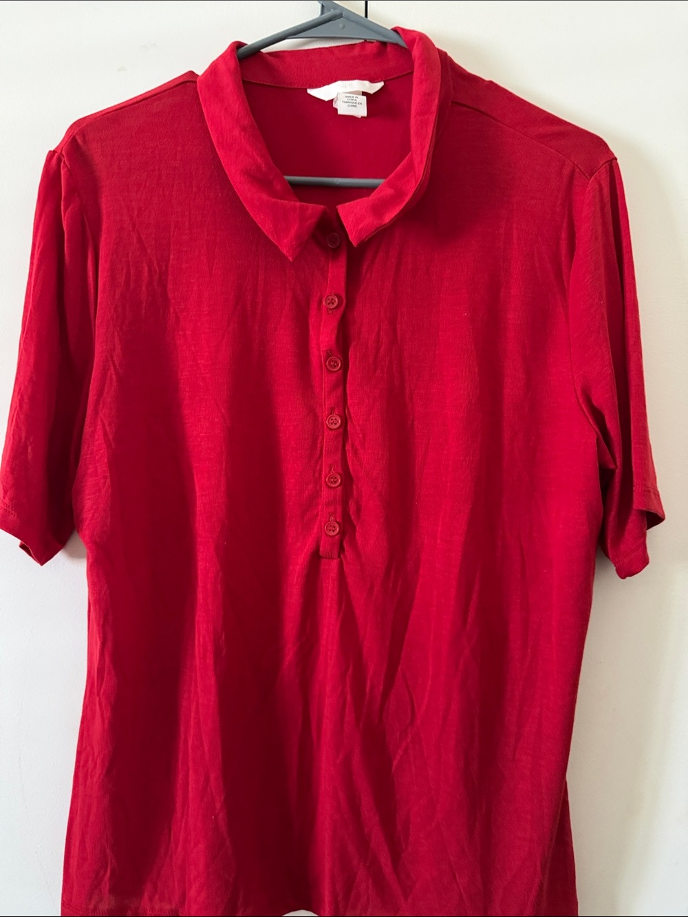 Red Short-Sleeve Button Polo Top
